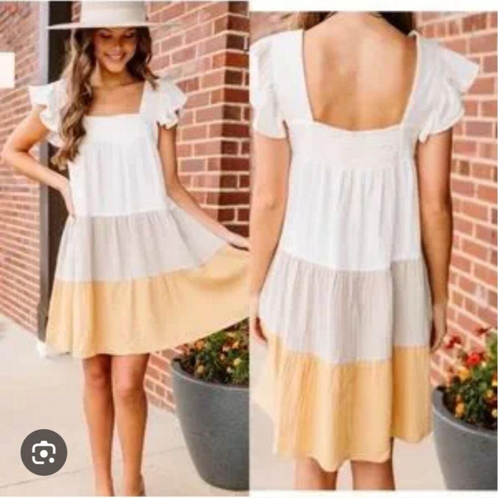 Entro Colorblocked & Tiered Ruffled Straps Mini Dress, M - Picture 6 of 9